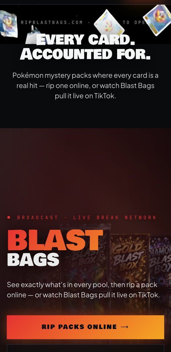 Blast Bags on mobile: rip a pack online or watch it pulled live